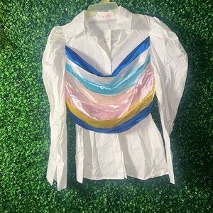 Colorful Striped White Blouse